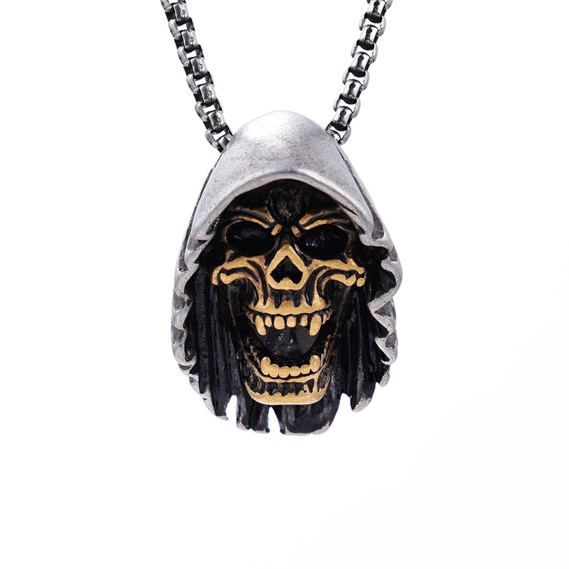 2 Pieces Retro Skull Stainless Steel Irregular Polishing Halloween Men'S Pendant Necklace