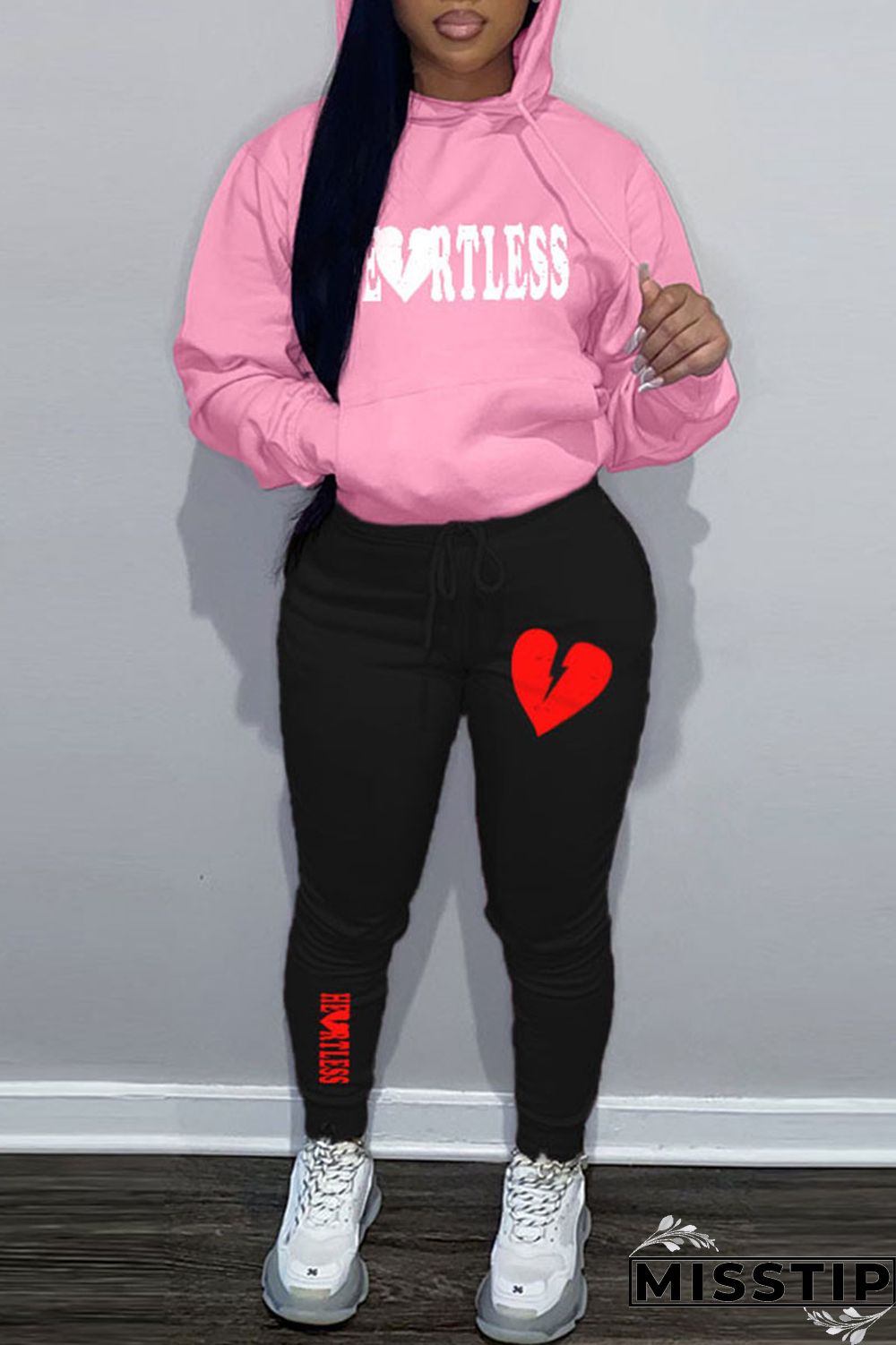 White Casual Print Patchwork Hooded Collar Long Sleeve Two Pieces