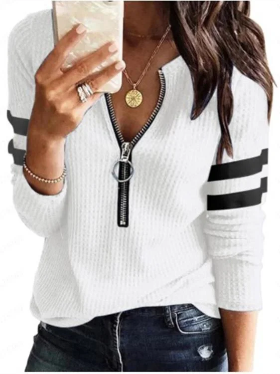 Women Long Sleeve V-neck Key-hole Top