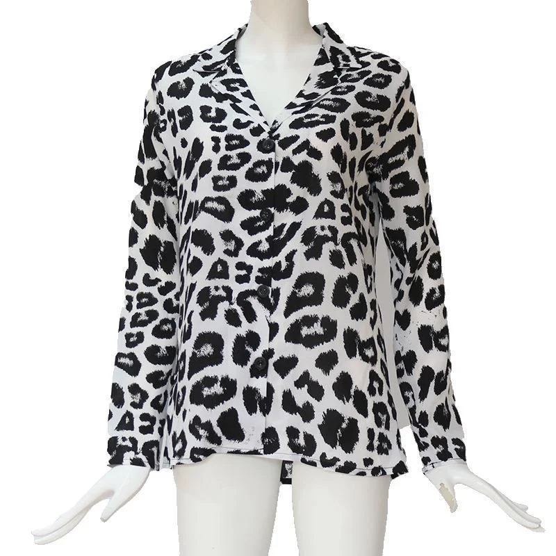 Uveng Uveng Autumn Sexy Leopard Print Chiffon Shirt Women's Shirt OL Temperament Commuter Shirt