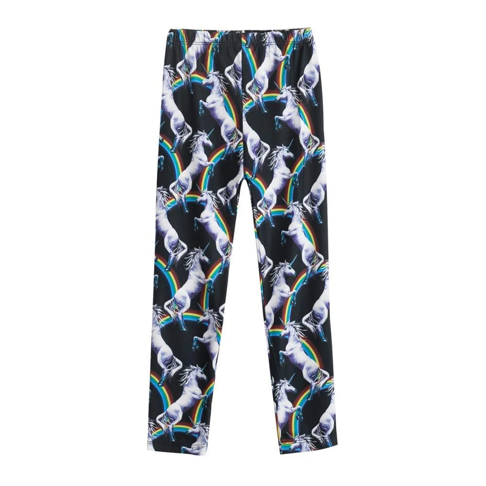 Blue Girls Leggings Cartoon Skinny Sport Pants Leggings for Girls Five-pointed Star Printing Clothes Little Girls Unicorn Pants