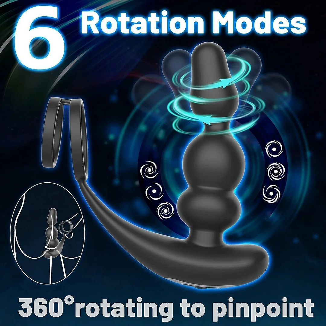 360° Rotating Prostate Massager Vibrating Anal Beads with Cock Ring