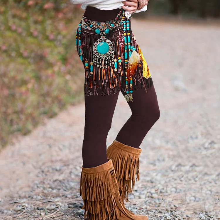 Western Tribal Tassels Casual Leggings