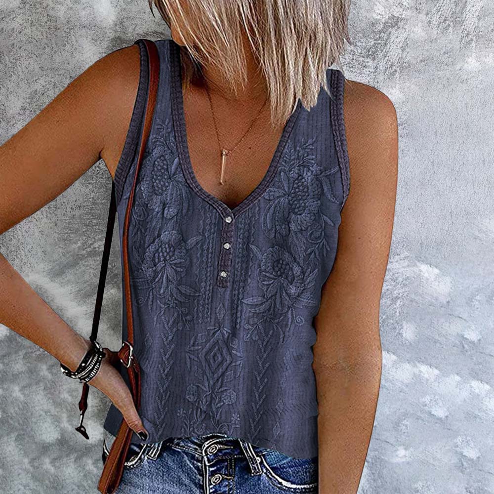 Comstylish Western Tribal Print Button Casual Tank Top