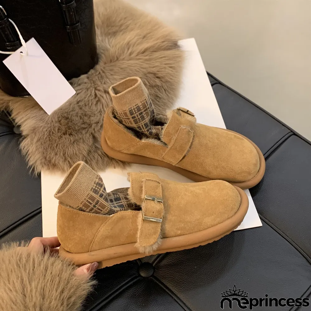 Women's Casual Solid Color Round Toe Flat Sole Plush Shoes