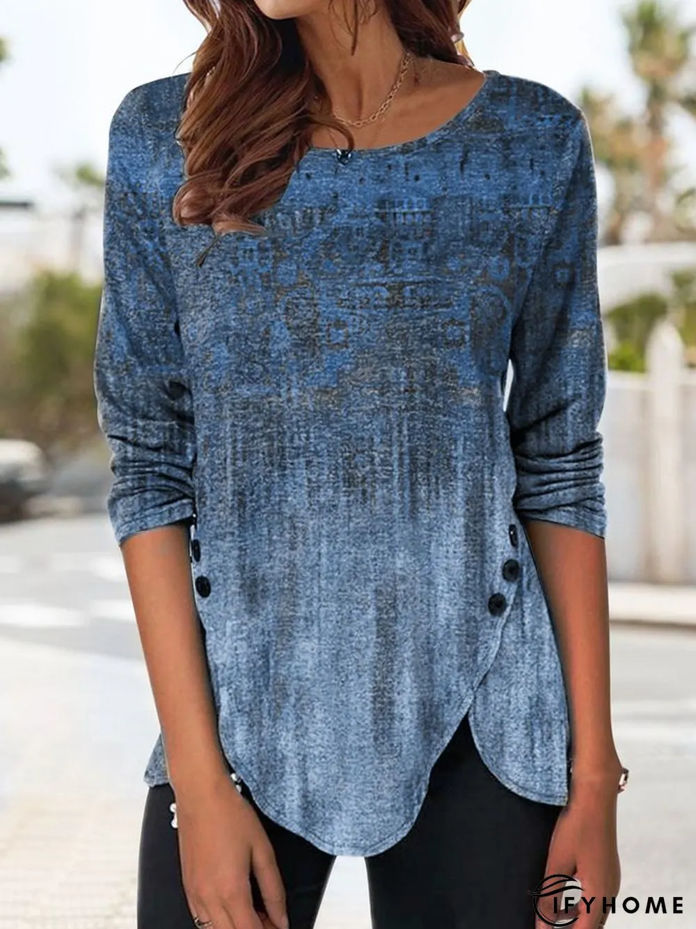 Casual Ethnic Autumn Daily Long sleeve Crew Neck H-Line Regular Medium Elasticity Top | IFYHOME