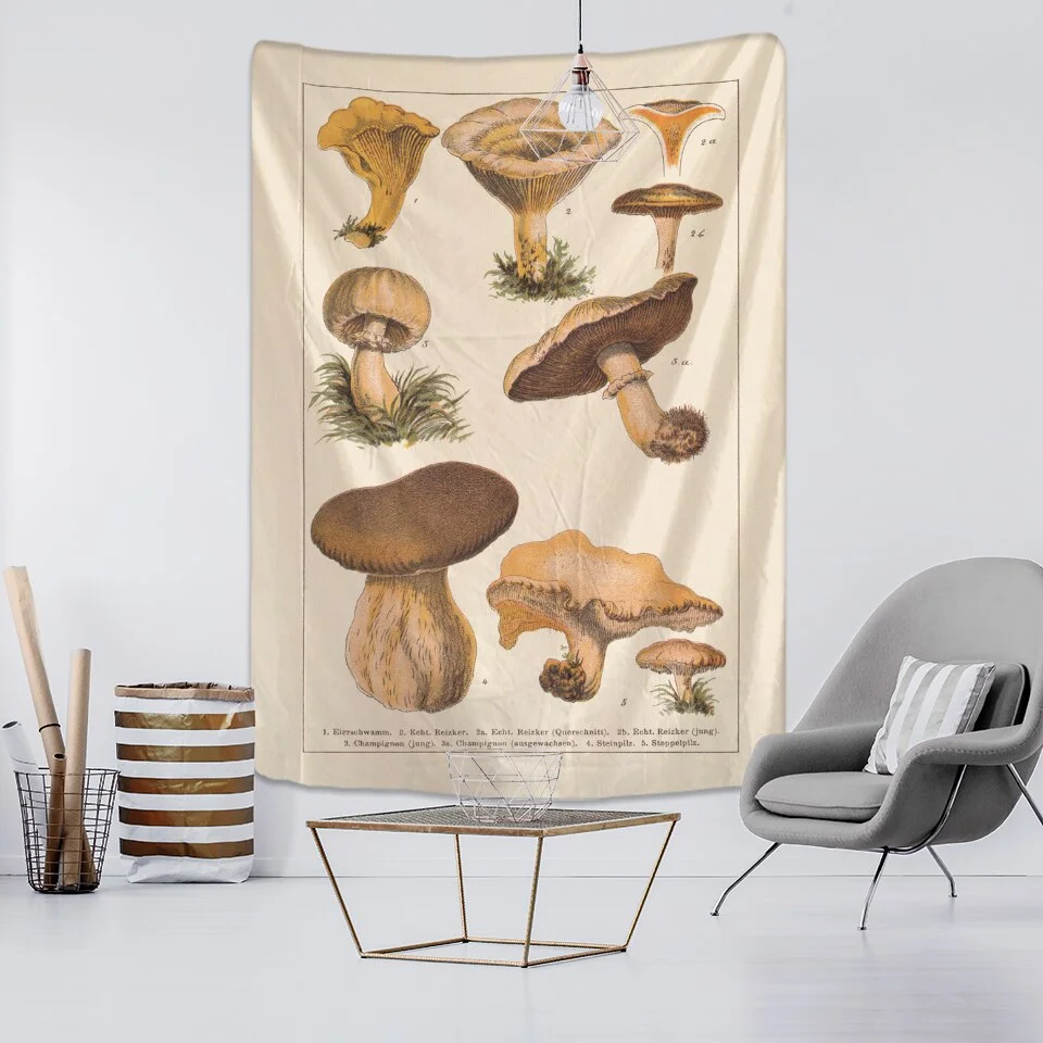 Mushroom Identification Chart Tapestry Wall Hanging Mycology Psychedelic Witchcraft Tarot Retro Home Decor