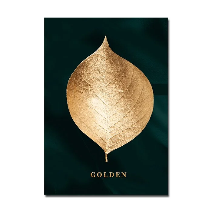 Nordic Decoration Golden Leaf Canvas Abstract Painting Wall Art Poster and Print Decorative Pictures for Living room Home Decor