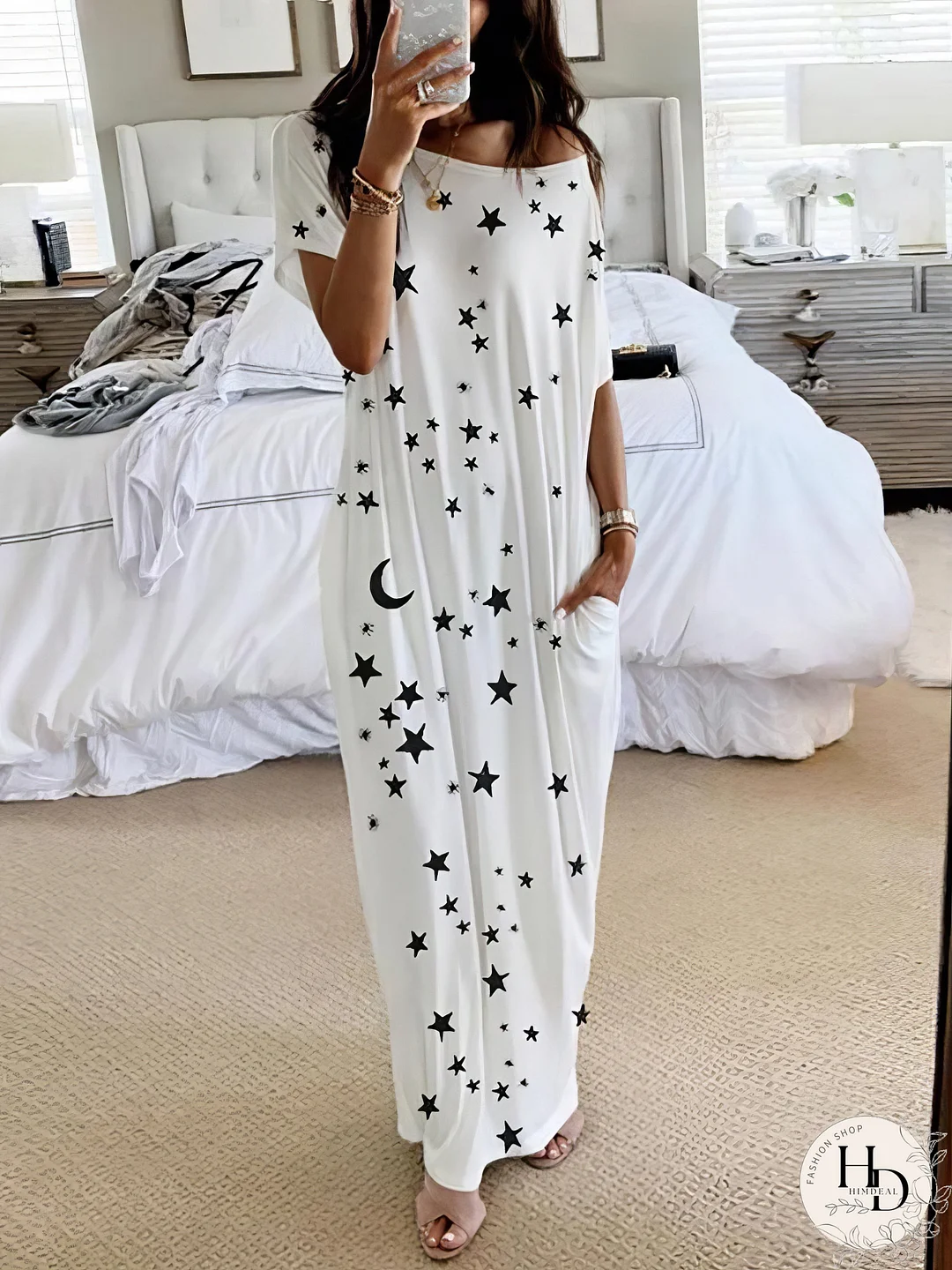 Starry Night Short Sleeve Maxi Dress