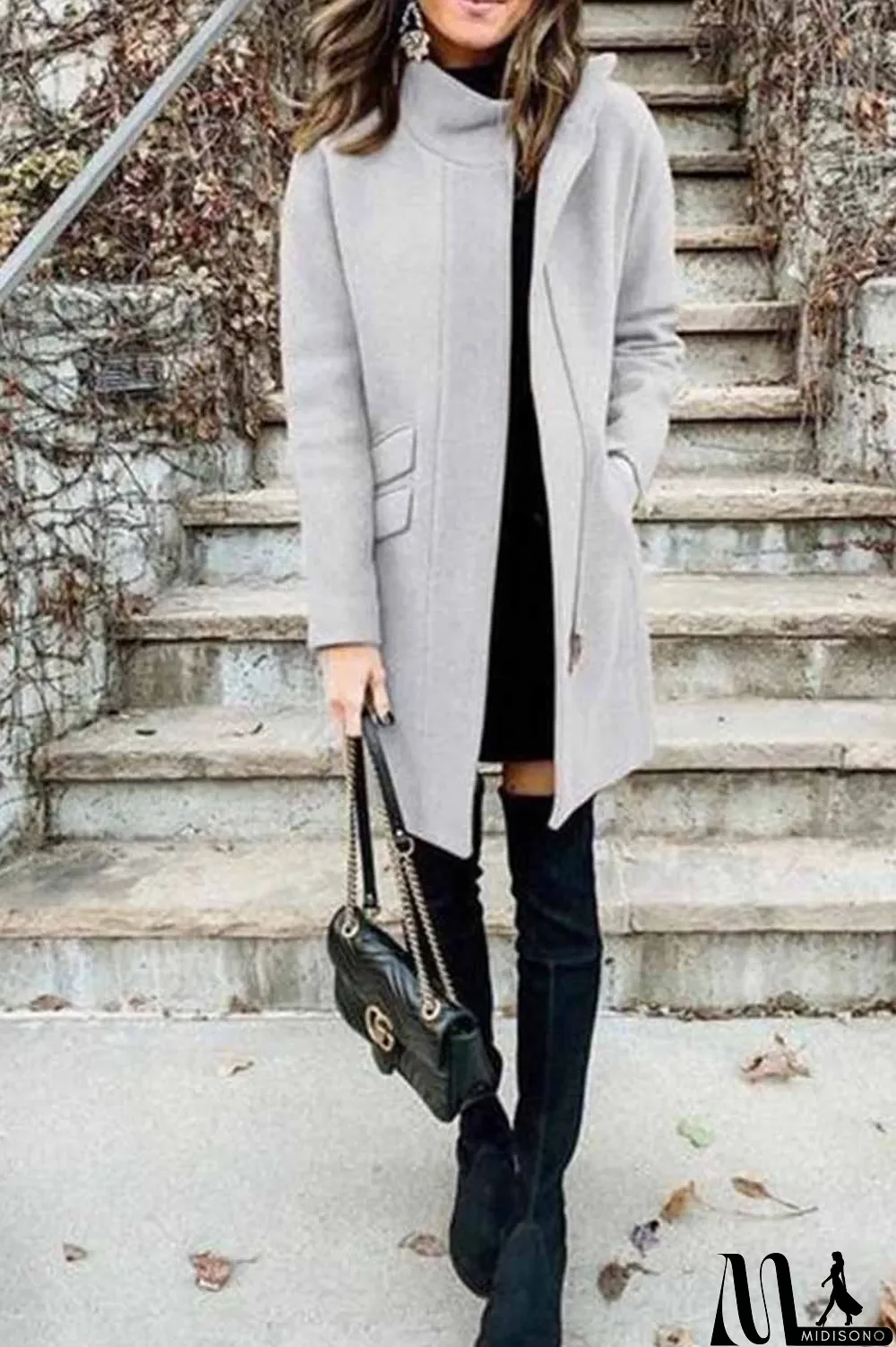 MidiSono - Elegant Lapel Long Sleeve Coat