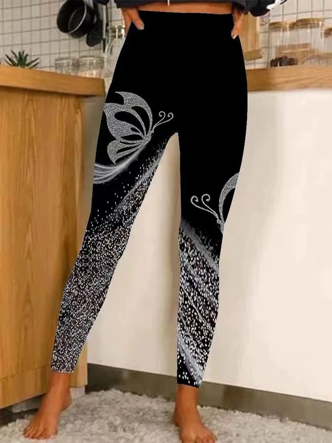 Butterflies Print Winter Warm Slim Leggings For Women
