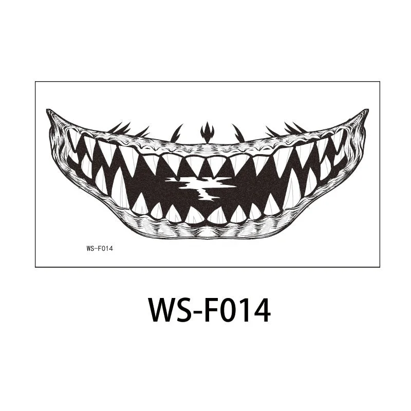 Halloween Stickers Face Temporary Tattoo Sticker for Man Boys Tattoo Body Art Tattoo Black Face Mouth Teeth Tattoo Sticker Sexy