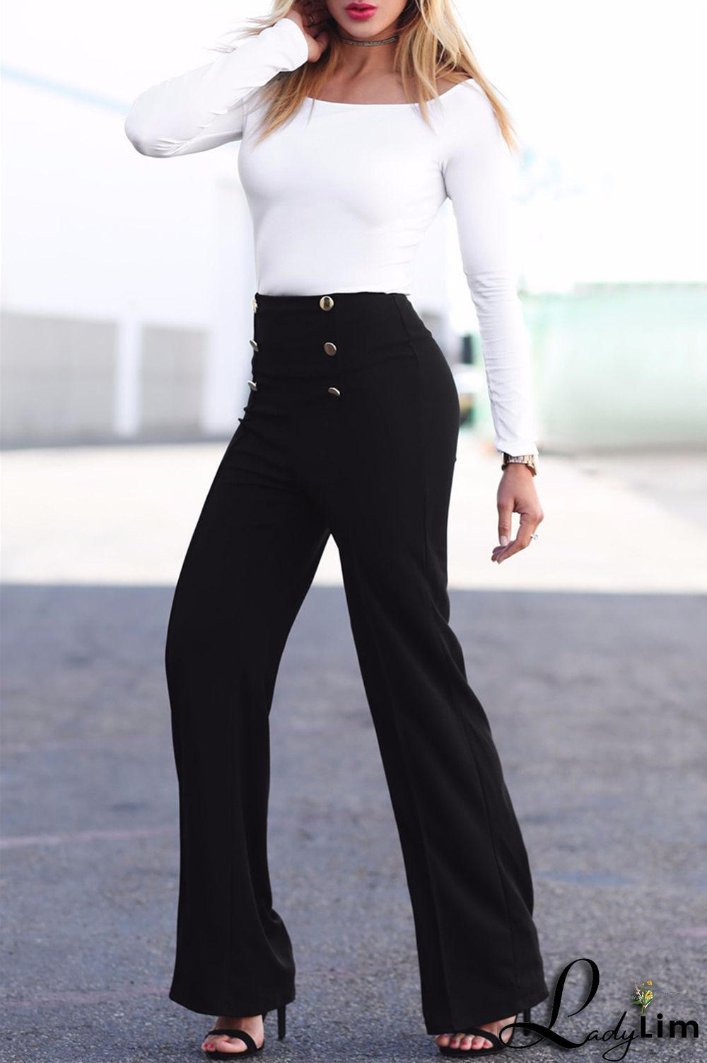 Rose Red Fashion Casual Solid Patchwork Regular High Waist Trousers