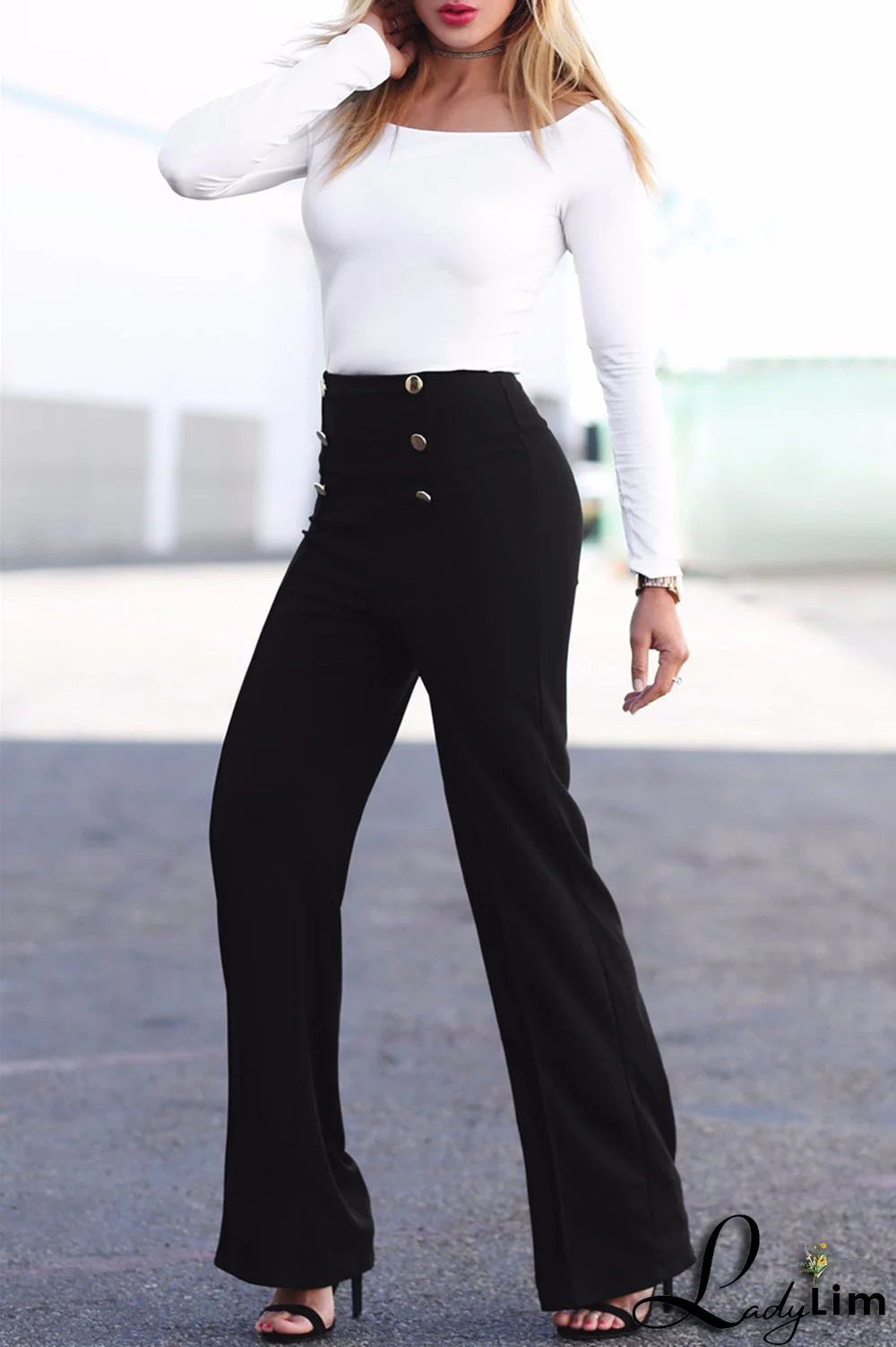 Rose Red Fashion Casual Solid Patchwork Regular High Waist Trousers