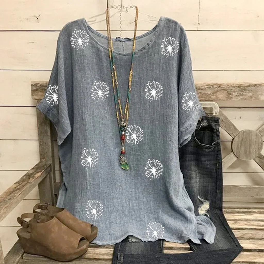 5XL Fashion Floral Blouse Plus Size Loose O-Neck Print Tops Casual Summer Ladies Top Female Women Short Sleeve Blusas Pullover