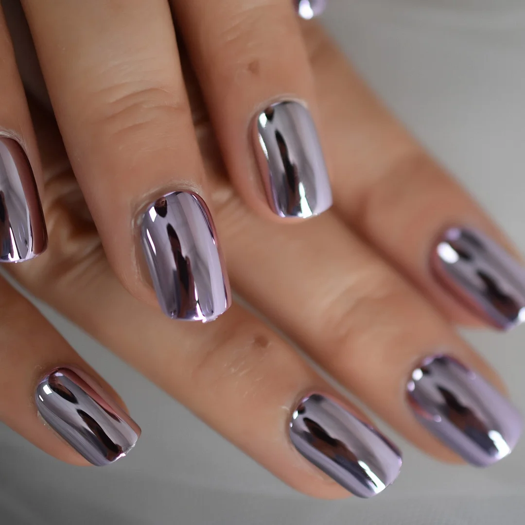 Square Electroplating Chrome Medium Size Press On Nails 2021 Full Cover Nail Tips Fingernails Art Supplies For Professionals-Nail Inspo