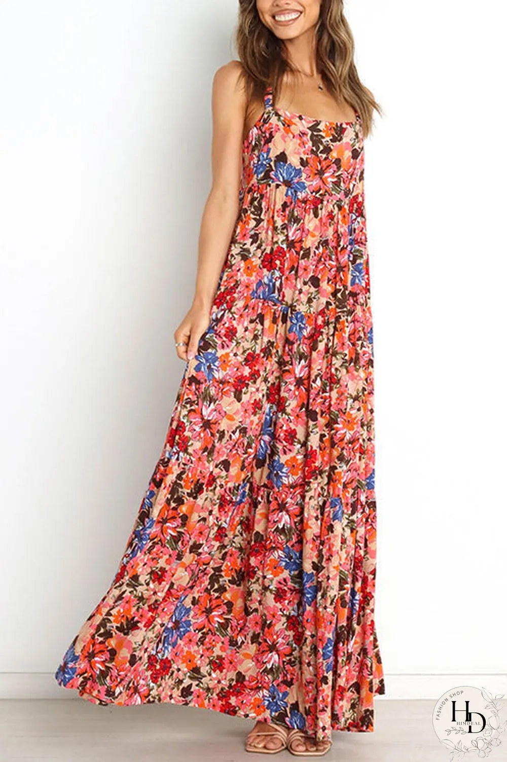 Flroal Pockets Slip Maxi Dress