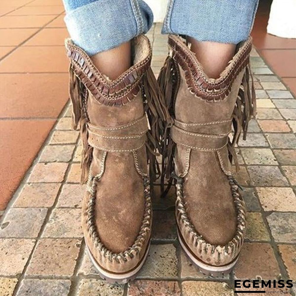 Casual Tassel Round Toe Flat Boots | EGEMISS