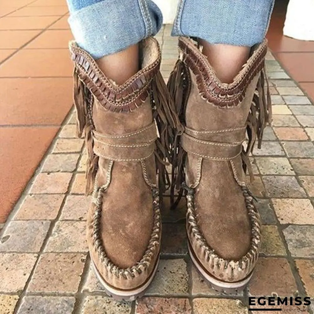 Casual Tassel Round Toe Flat Boots | EGEMISS