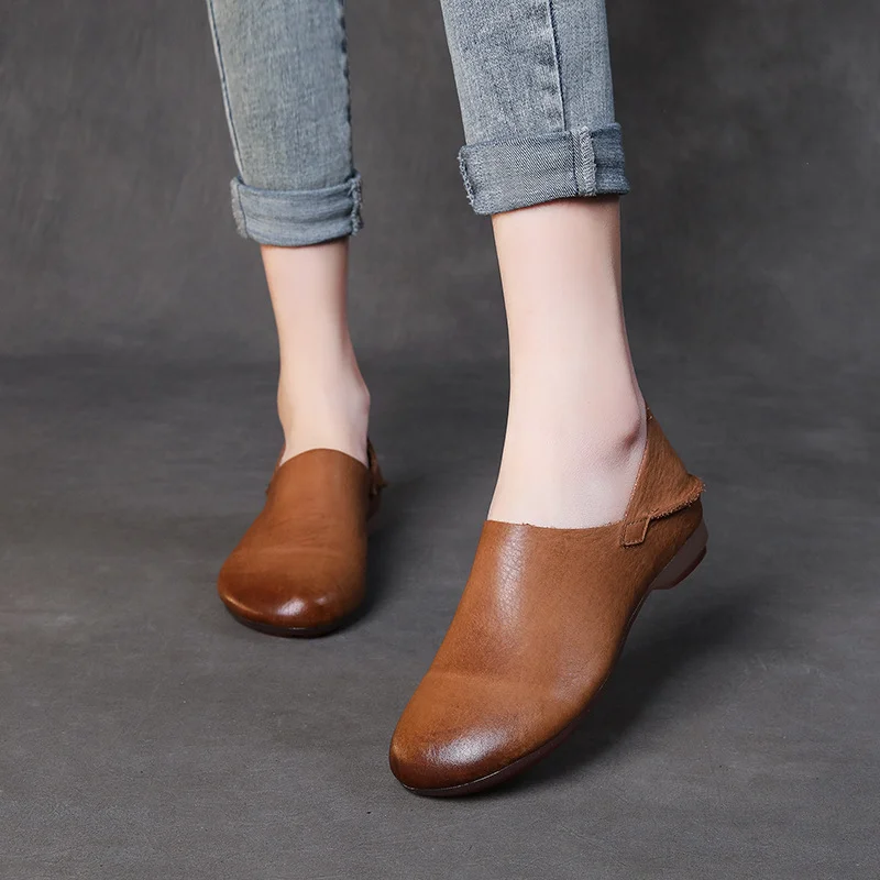 Yyvonne Layer Of Cowhedel Flat Soft Sole Single Shoes Spring Mori Literature And Art Retro Leather Hand-Sleeve Women's Shoes Breathable Deodorization