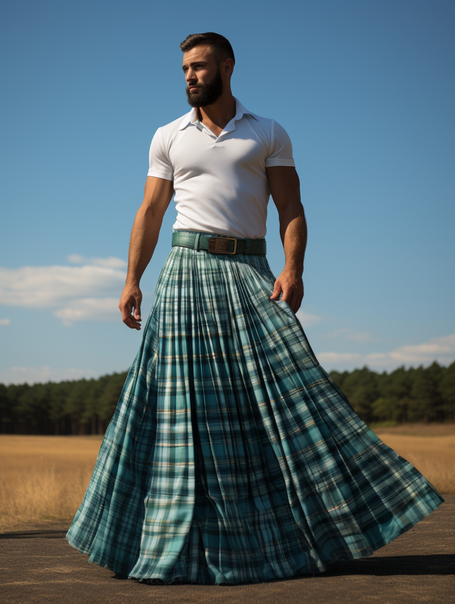 Men's Blue Tartan Fashion Skirt