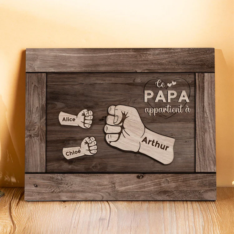 À Mon Papa/Papy-Cadre Imprimé en Bois Poings 3 Prénoms Personnalisés avec Texte Jessemade FR