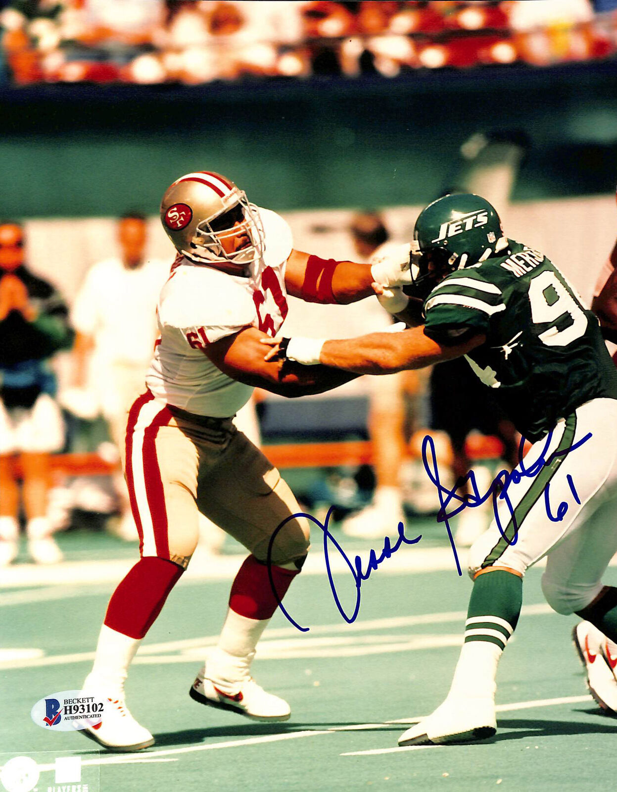 49ers Jesse Sapolu Authentic Signed 8x10 Photo Poster painting versus Jets Autographed BAS