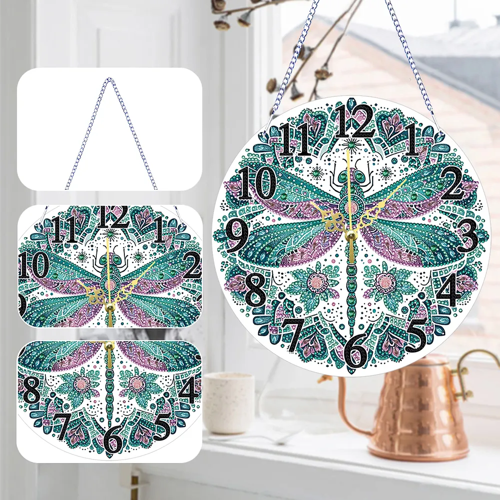 DIY Mandala Dragonfly Acrylic Special Shaped 5D Diamond Painting Hanging Clock Art Craft