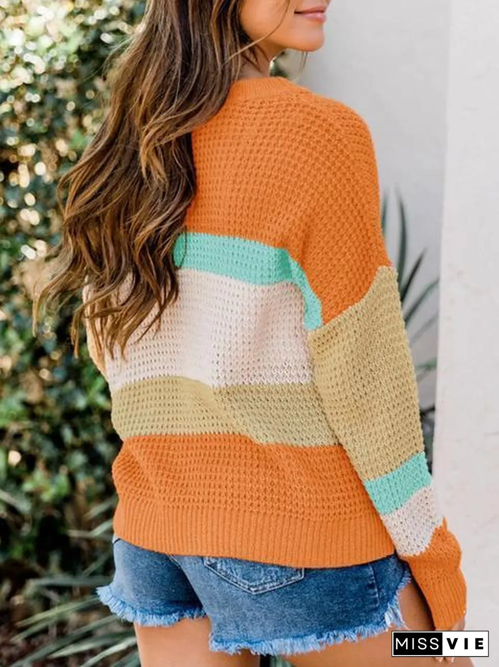Color Block Round Neck Sweater