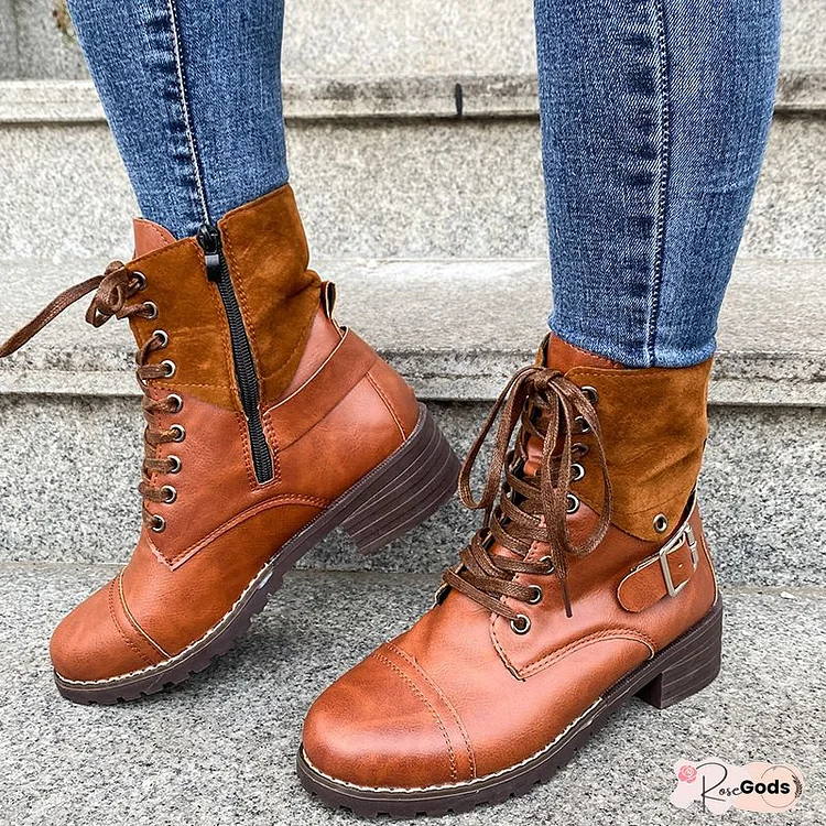 Round Toe Lace-Up Ankle Boots
