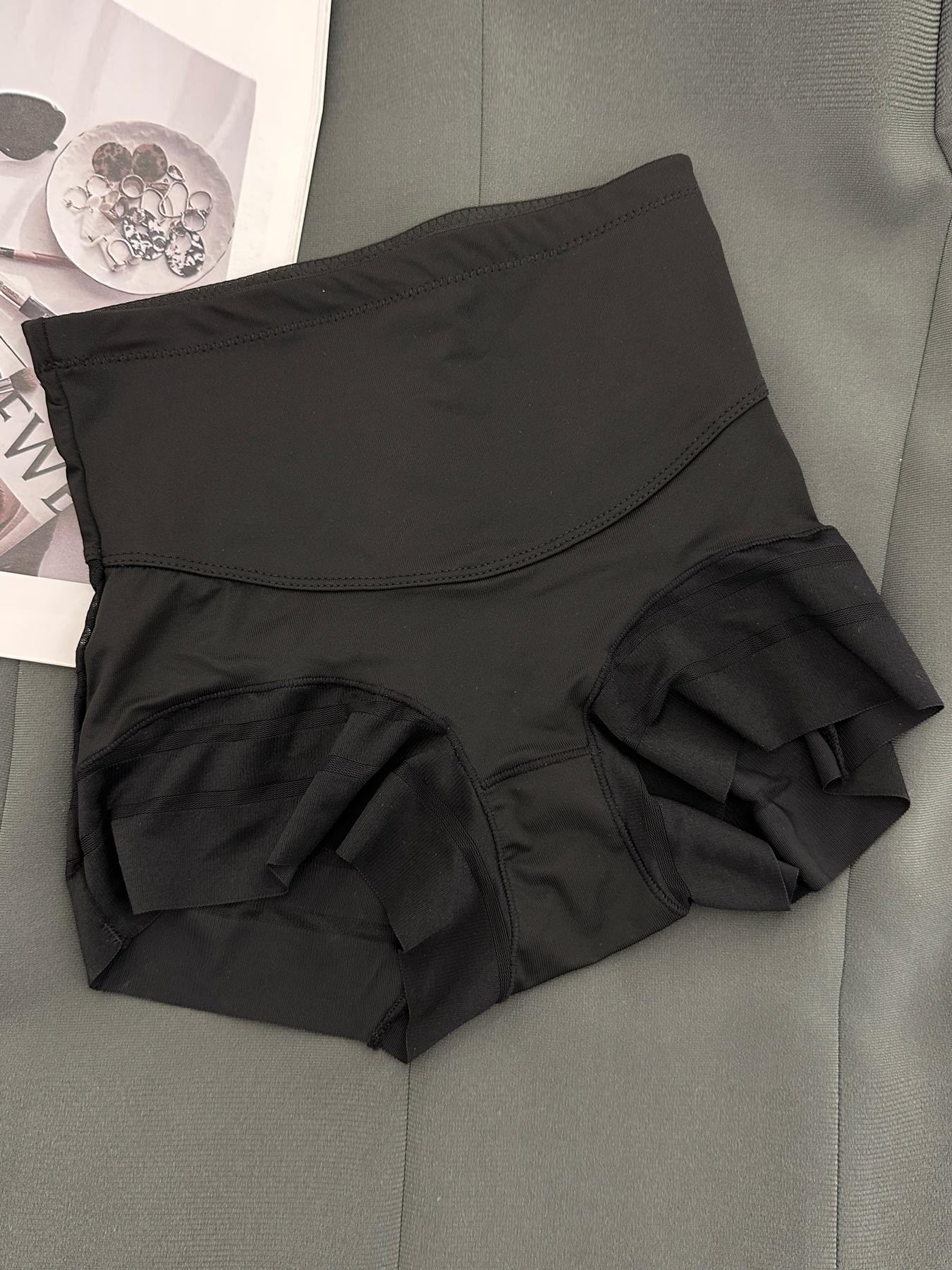 Women's High-Waisted Shapewear Panties, Layered Slimming Underwear, Striped Mesh Design, Breathable Sweat-Proof, Plus Size, All Seasons