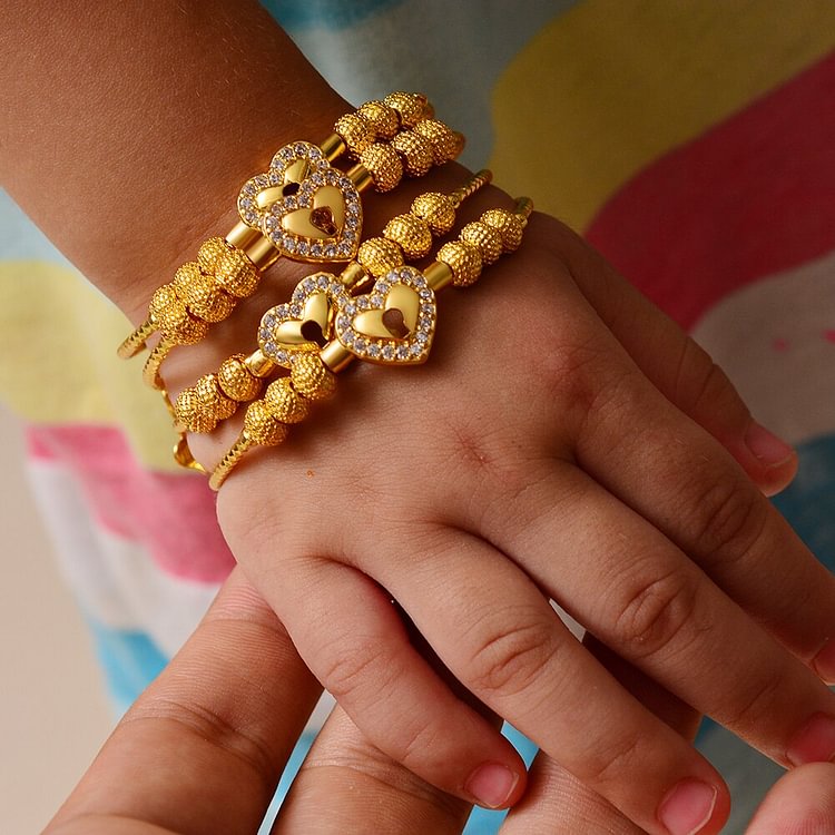 Ethiopian Dubai Arab Heart lock zircon Baby Bracelet Gold color Bangles