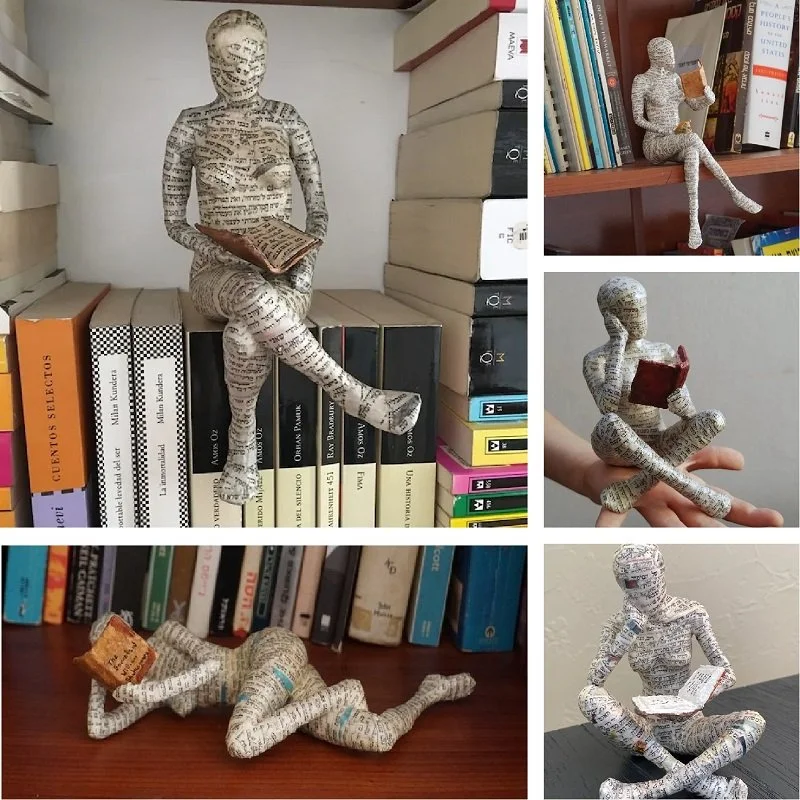 Reading Woman, Paper Mache, Bookshelf Decor, Gift For Readers