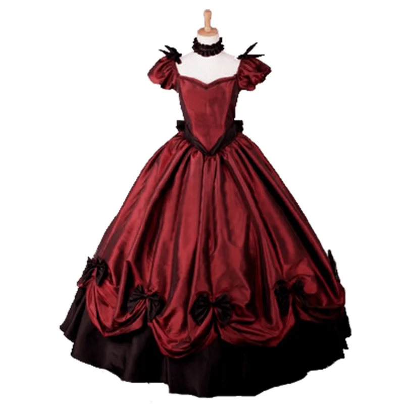 Red Short Sleeve Victorian Dress Women Halloween Performance Retro Dress Costume Novameme