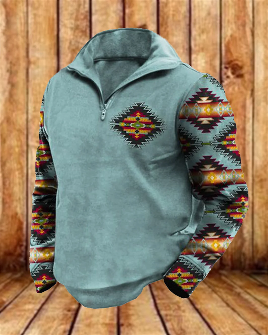 Suitmens Men's Fleece Southwestern Ethnicity Zipper Hooded 00398