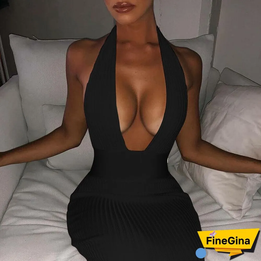 Halter Backless Sexy Knitted Pencil Dress Women White Off Shoulder Long Bodycon Party Dress Elegant Summer Dress
