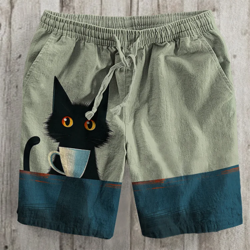  Retro Japanese Cat Coffee Art Print Casual Shorts Westsshops