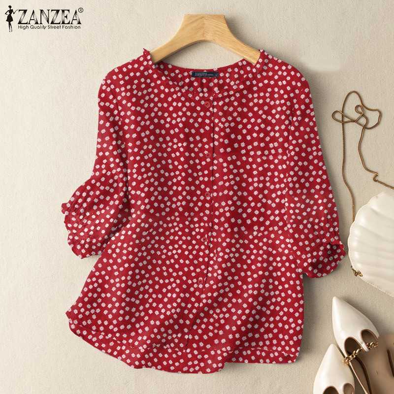 2024 ZANZEA Summer Vintage Floral Printed Blouse Bohemian Women 3/4 Sleeve Shirt Casual Loose Holiday Party Tops Blusas