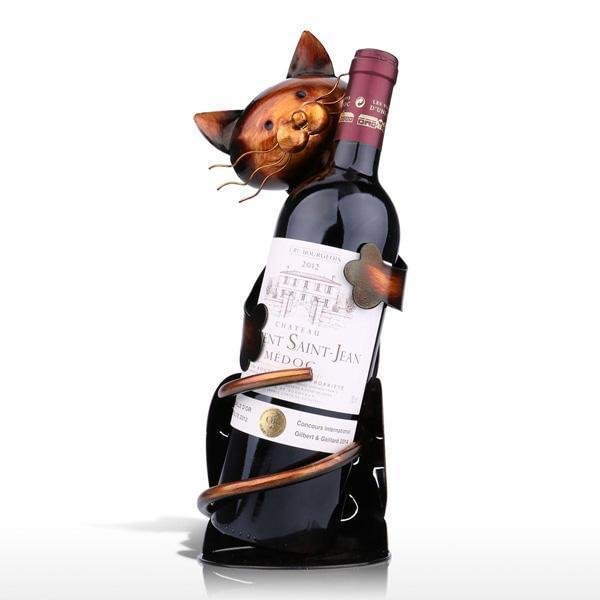 Cat Sculpture Metal Wine Holder
