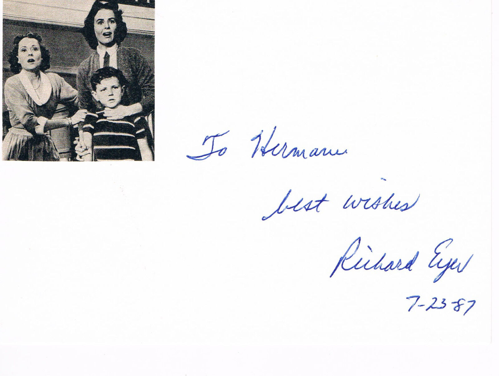 Richard Eyer 1945- autograph signed card 4x6