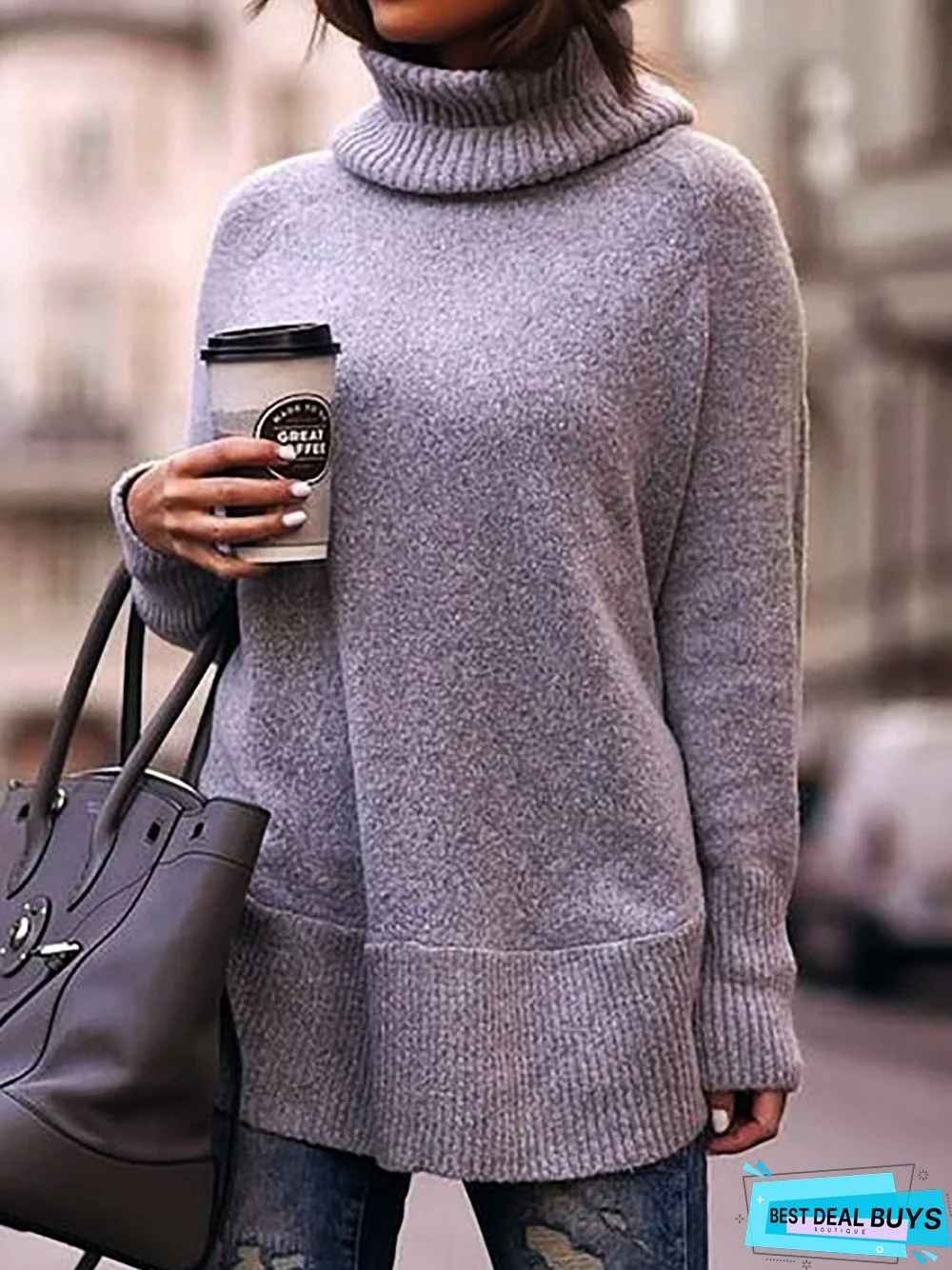 Turtleneck Long Sleeve Knitted Sweaters Plus Size Pullovers