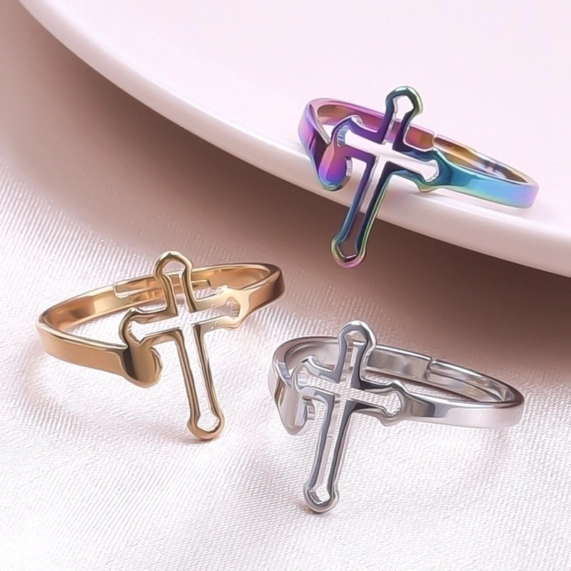 Ethnic Style Cross 304 Stainless Steel 18K Gold Plated Open Ring