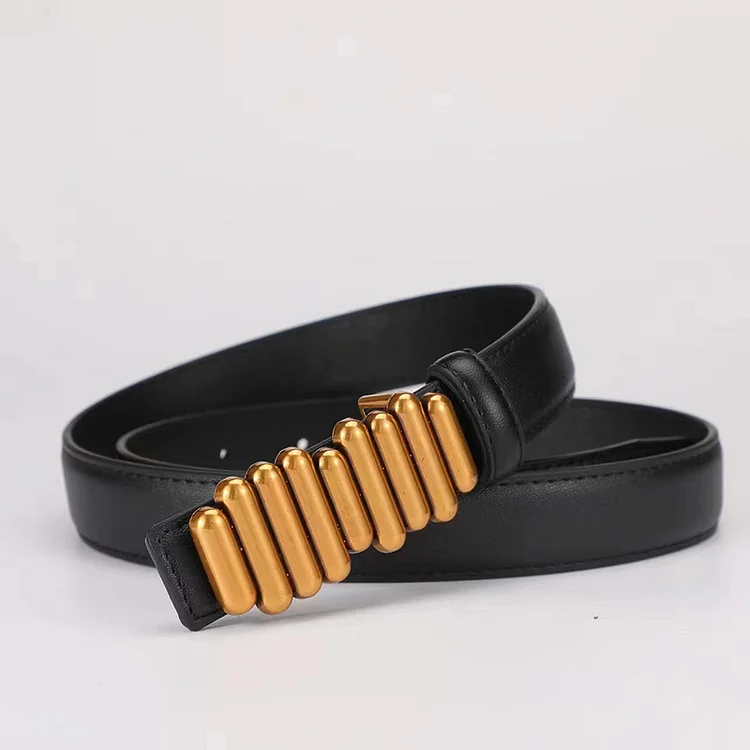 Casual Black Leather Alloy Buckle Belts