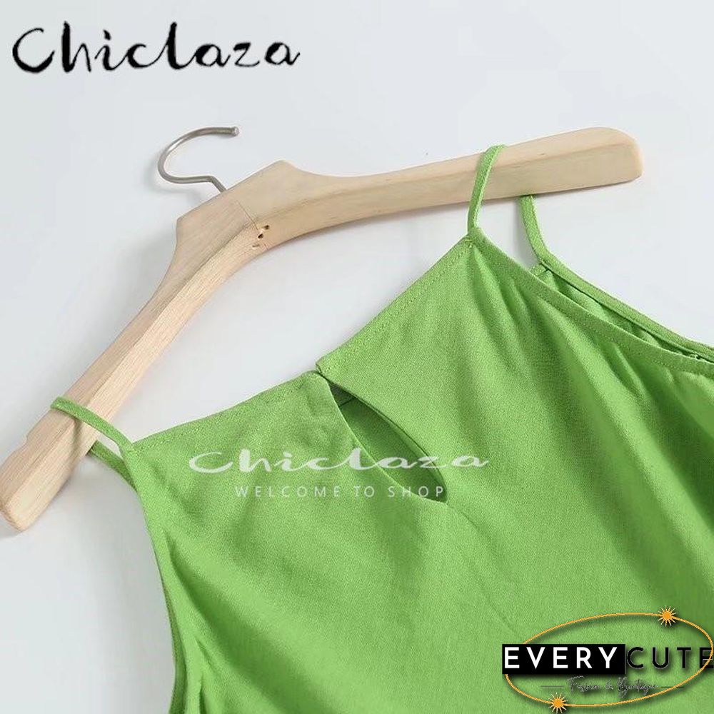 Summer Women Fashion Sleeveless Linen Slip Party Dresses Female Slim Solid Color Simple Casual Midi Dress