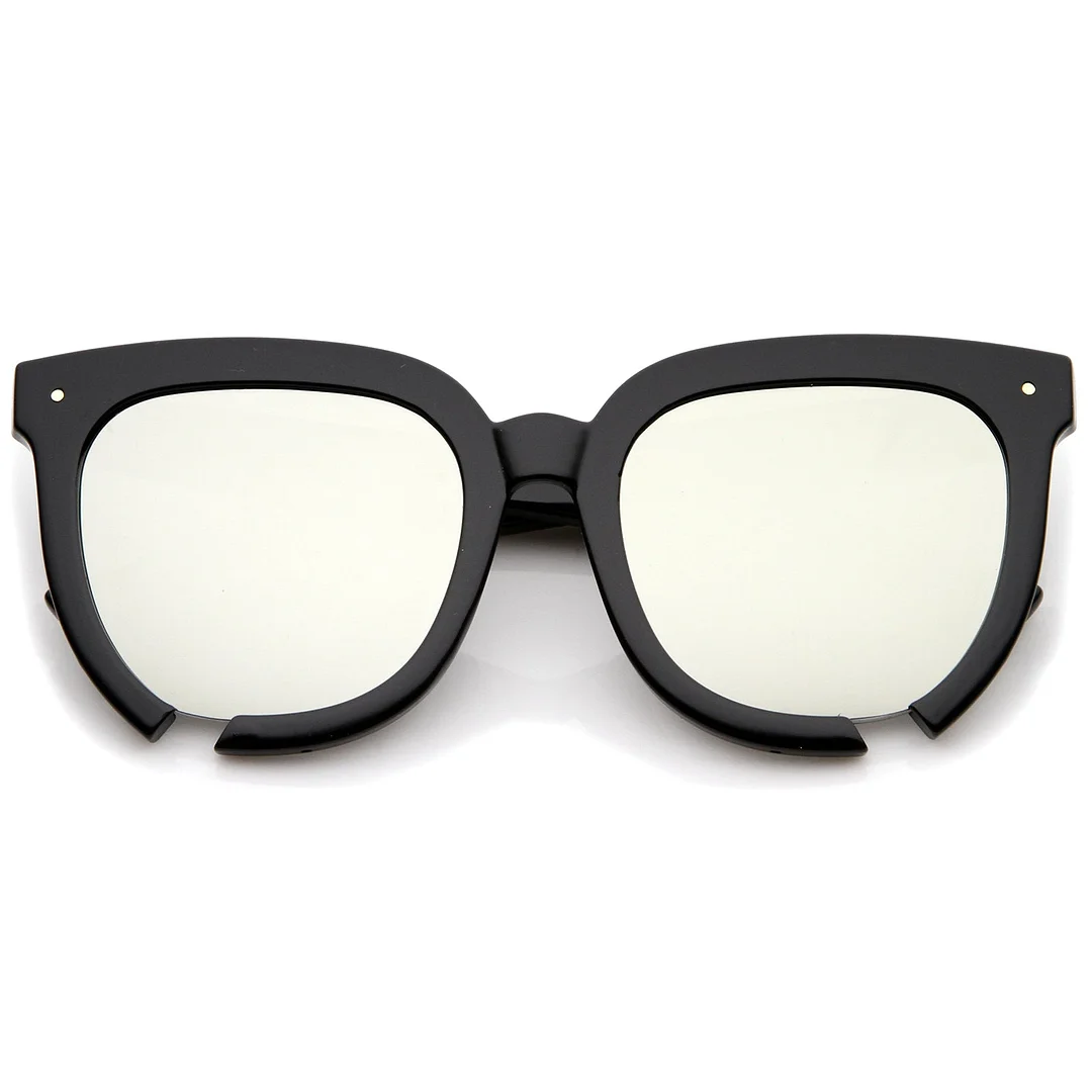 Oversize Notch Detail Square Colored Mirror Flat Lens Horn Rimmed glasses 54mm