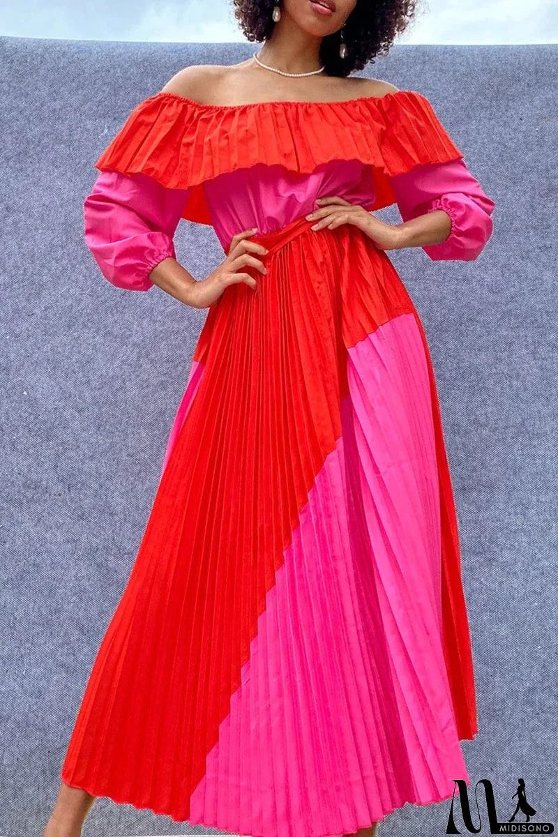 MidiSono - Fashion Street Solid Patchwork Off the Shoulder A Line Dresses