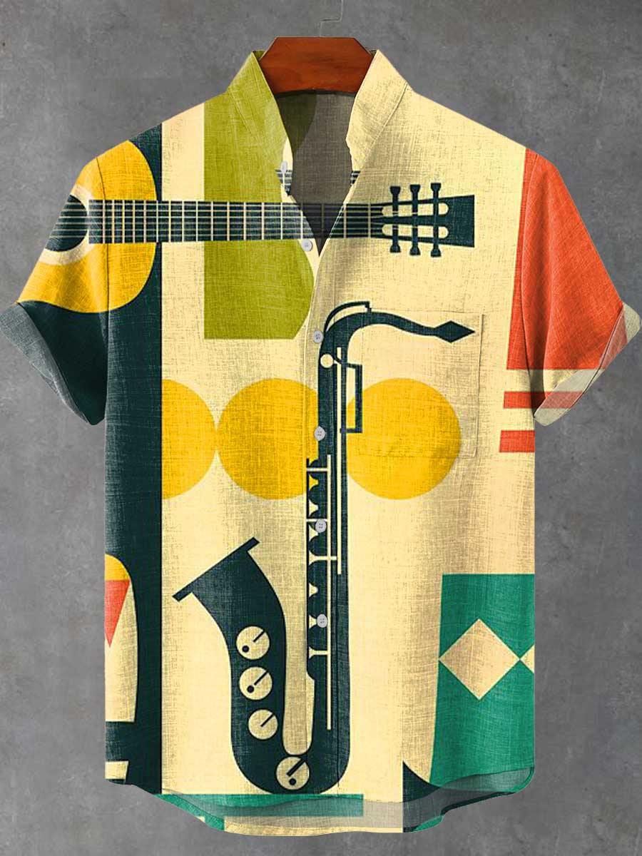 Art Abstract Jazz Vintage Print Casual 100% Cotton Shirt