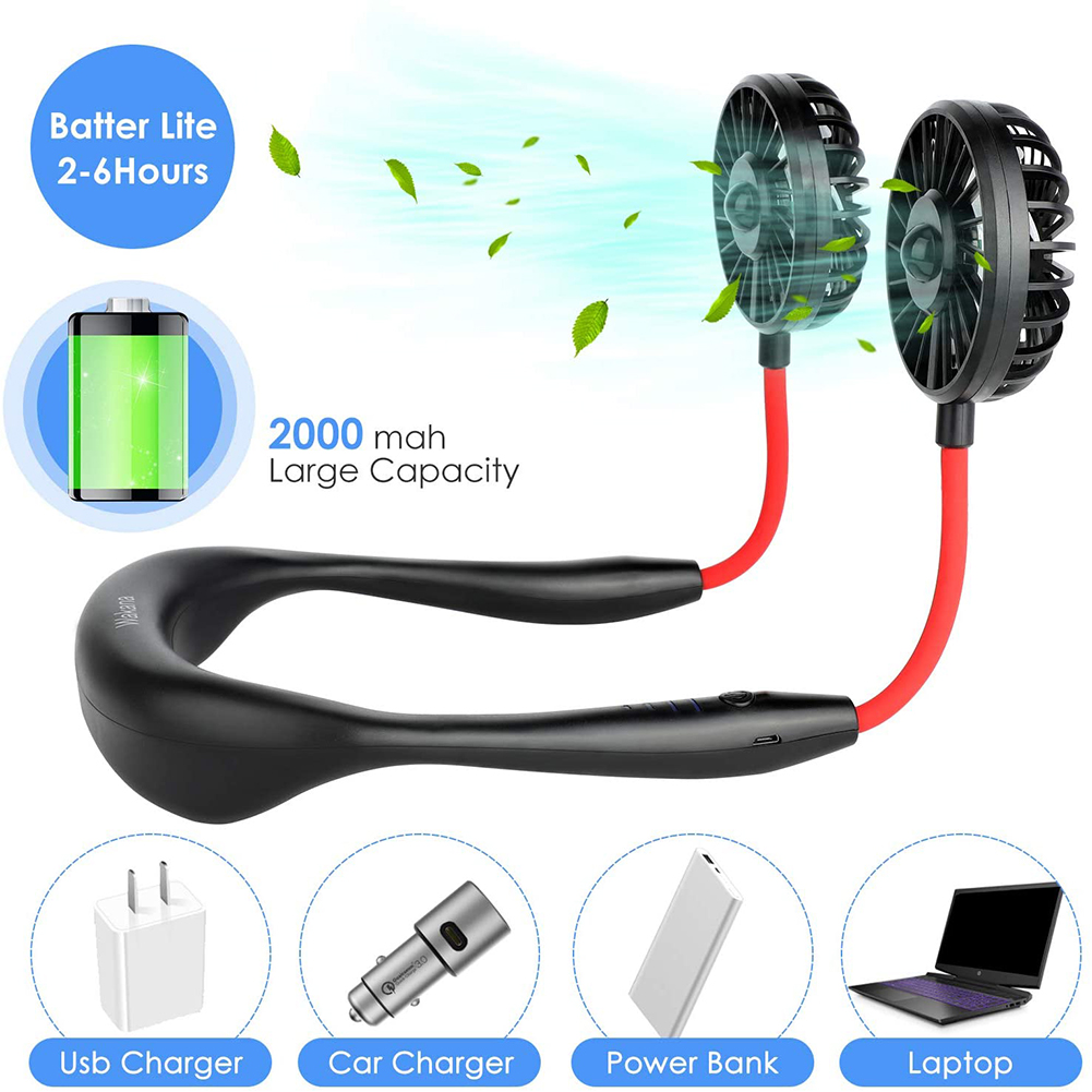 

Handsfree Neck Band Dual Fan USB Rechargeable Portable Summer Air Cooler, 501 Original