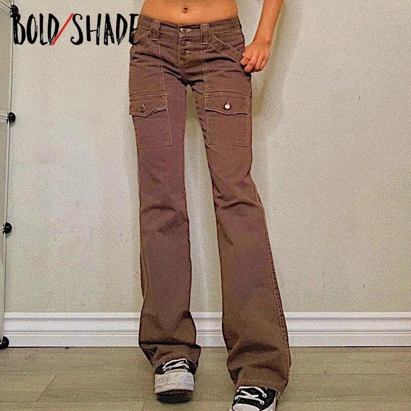 Bold Shade Unicolor Y2K Straight Jeans Fairy Grunge Fashion Low Waist Denim Pants Pockets Vintage Skinny Casual Pants Fall 2021