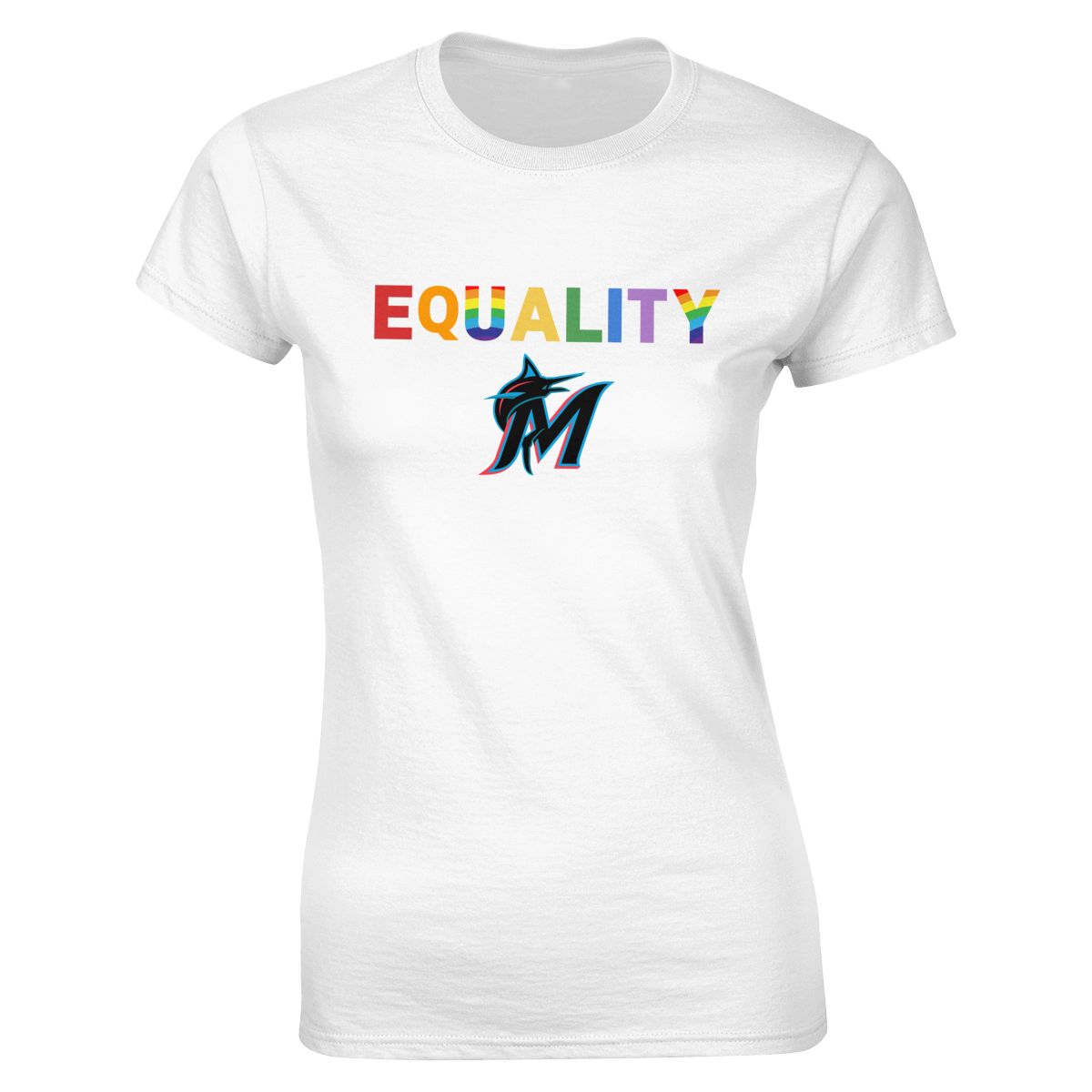 Miami Marlins Rainbow Equality Pride Women's Short-Sleeve Cotton Tee